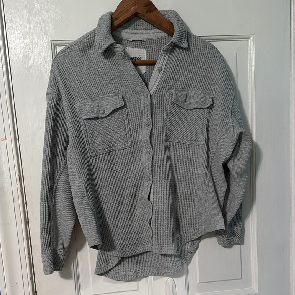 Aerie Lumberjane Gray Waffle Knit Button Down Top